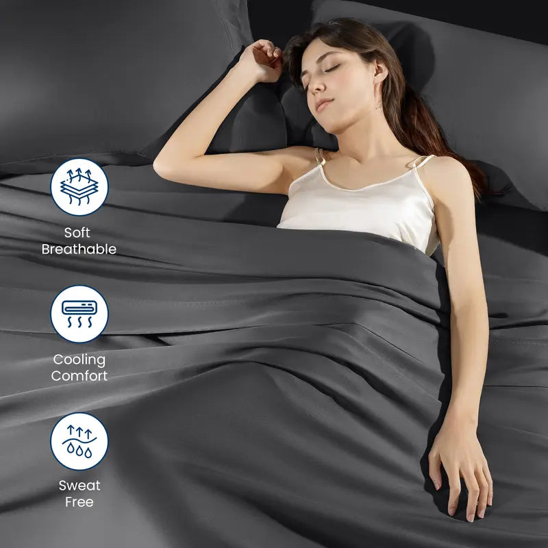 Shilucheng Bamboo Fiber Bed Sheet Set, 4/6 pieces, cool and breathable.